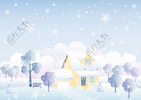 下雪的乡村风景插画