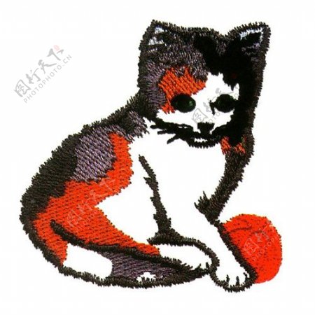 绣花动物猫色彩红色免费素材