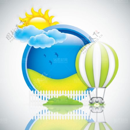 精美夏季卡通太阳热气球矢量图素材