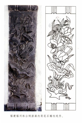 古代建筑雕刻纹饰草木花卉荷莲49