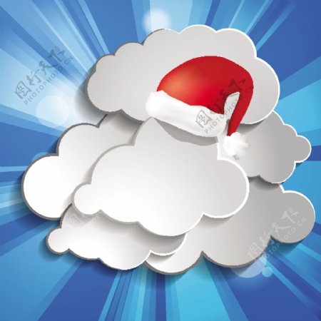 戴圣诞帽的白云背景
