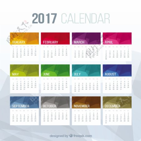 多边形彩色日历2017