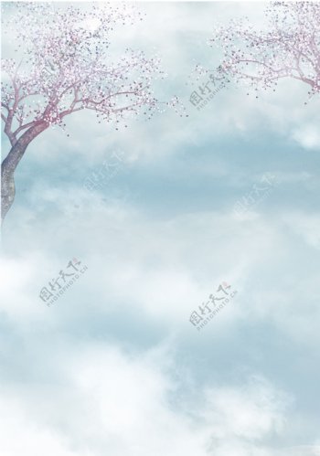 浪漫天空小树背景