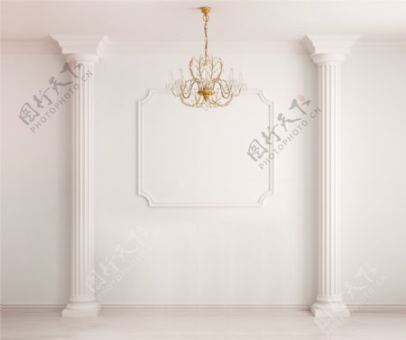 欧式白色罗马柱吊灯墙面背景