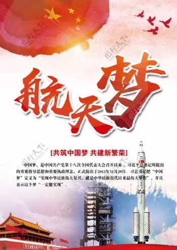 红色热烈中国梦航天梦强军梦党建系列展板