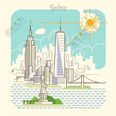 创意时尚美国旅行建筑插画
