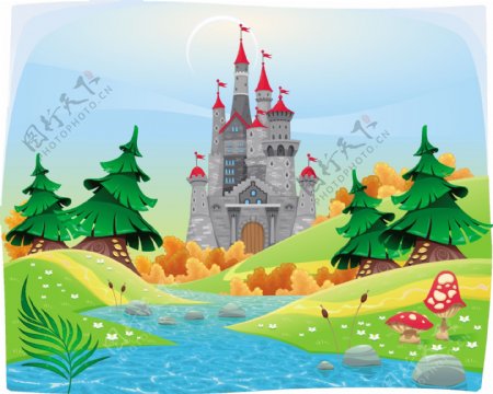 唯美童话风卡通城堡矢量图