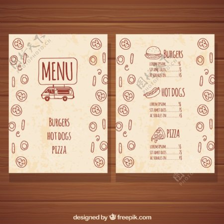 复古食品卡车菜单与手绘风格
