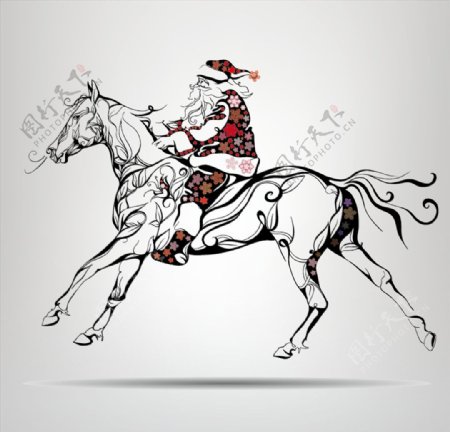 骑着马奔跑的圣诞老人矢量素材