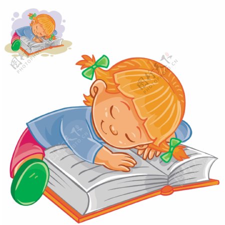 趴在书本上睡觉的小女孩