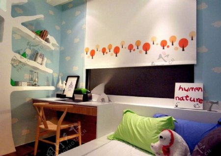 简约风格儿童卧室壁纸装饰效果图