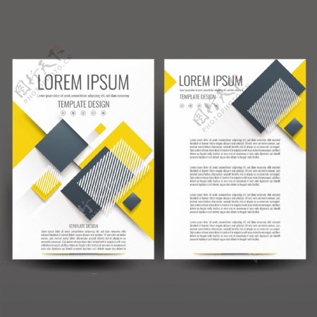 黄色和灰色的正方形形状的业务手册模板