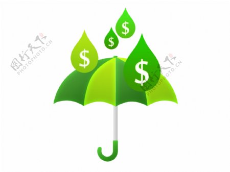 绿色金钱雨滴和雨伞icon图标