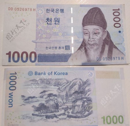 韩国钱币新版1000元