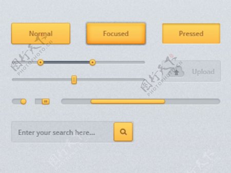 橙色网页按钮进度条滑块搜索框设计素材