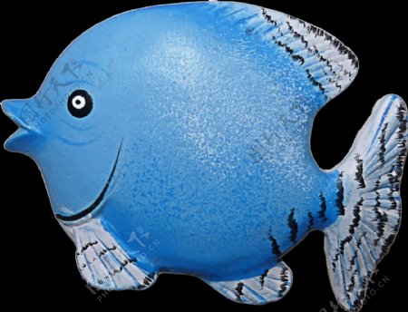 手绘水彩蓝色鱼png透明素材