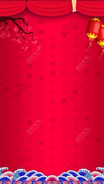 红色绸缎灯笼H5背景素材