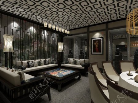 中式简约风格空间客厅效果图设计
