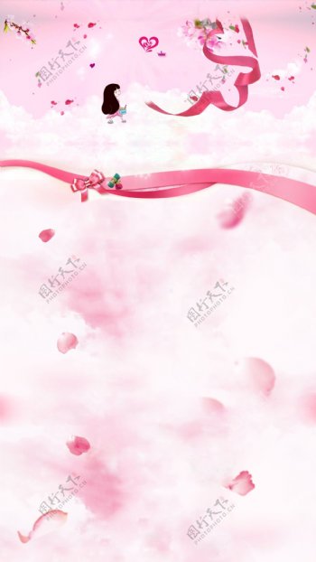 唯美粉色花瓣丝带H5背景素材