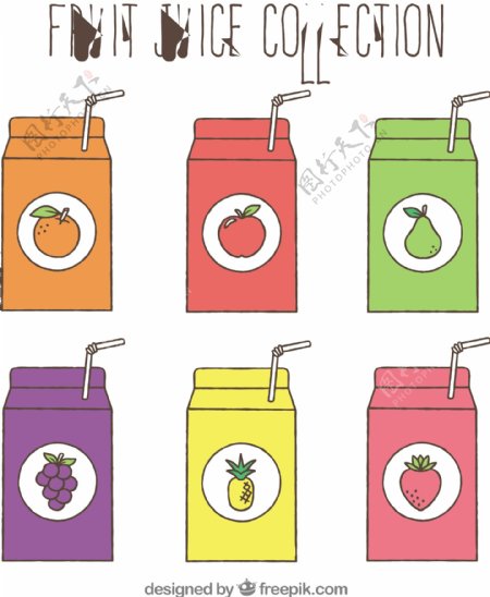 六种果汁容器的正面观察