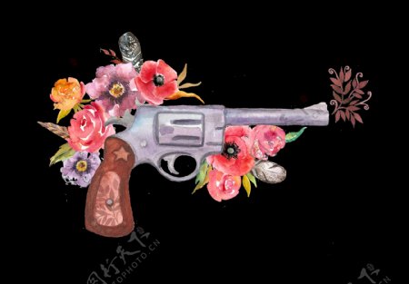 唯美手绘花朵与枪把装饰图案