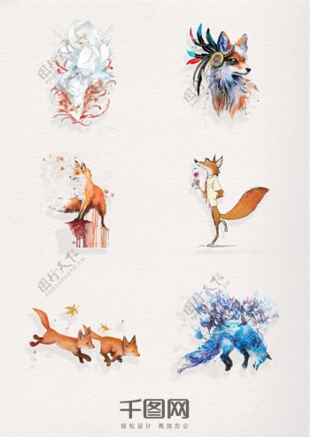 手绘艺术狐狸元素图案