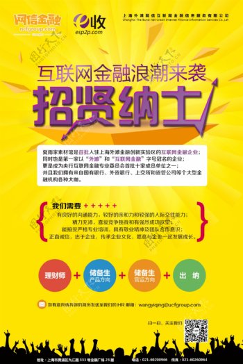 黄色招贤纳士企业商业公司招聘海报设计PSD