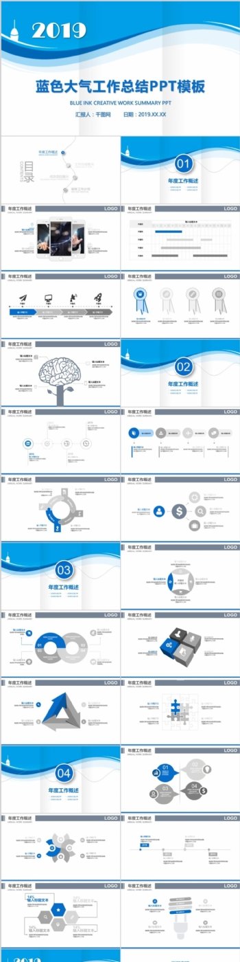 蓝色大气工作总结汇报工作计划ppt模版