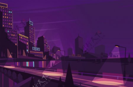 夜晚城市高架桥插画