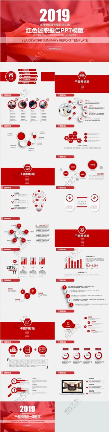 红色述职报告PPT模版