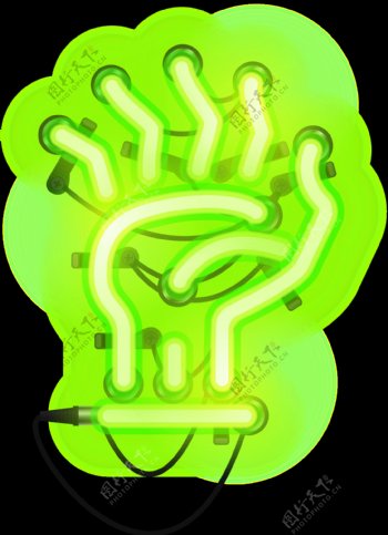 绿色水彩手绘灯管手掌透明素材