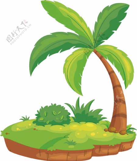 卡通绿色椰子树png元素素材