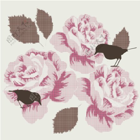 欧式复古手绘蔷薇矢量装饰图案素材