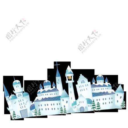 简约蓝色城堡图案