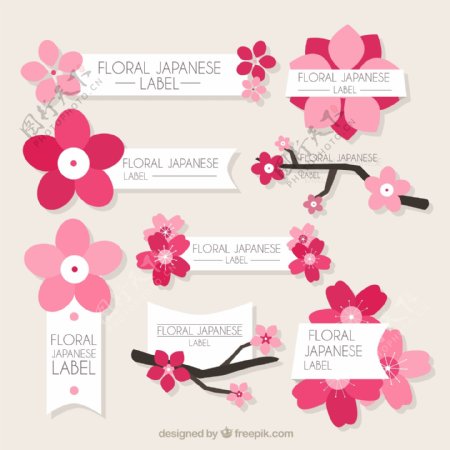 8款粉色日本樱花装饰标签矢量素材