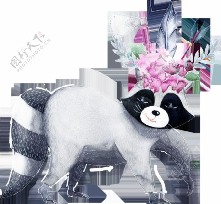 手绘灰色动物卡通水彩精美透明素材