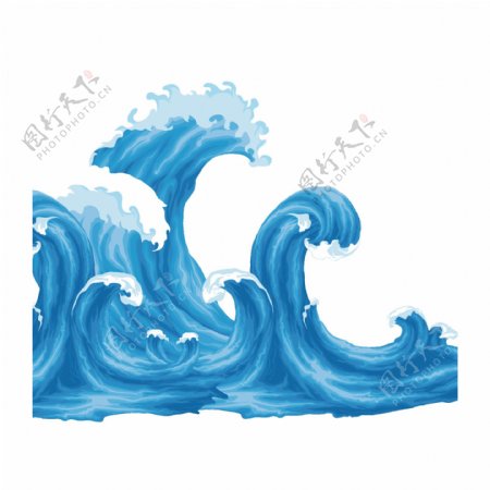 手绘蓝色海浪元素