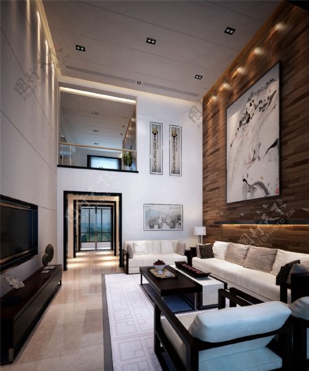 现代时尚高级客厅褐色背景墙室内装修效果图