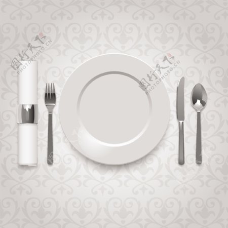 刀叉与餐盘简单矢量素材