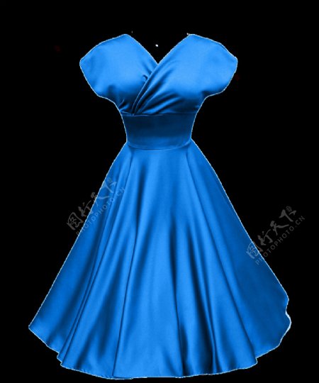 蓝色褶子连衣裙免抠png透明图层素材