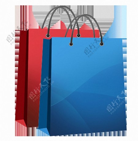 红蓝两只购物袋免抠png透明图层素材