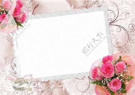 粉红玫瑰婚礼边框免抠png透明图层素材