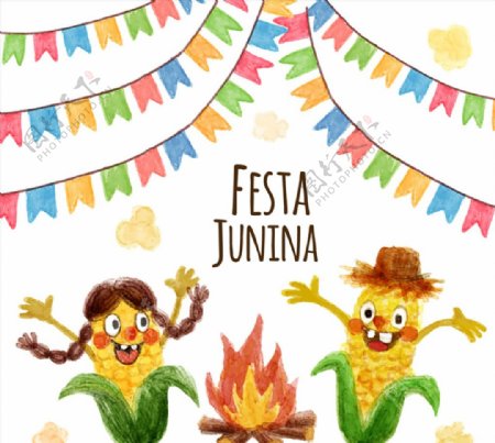 彩绘玉米巴西六月节贺卡矢量图