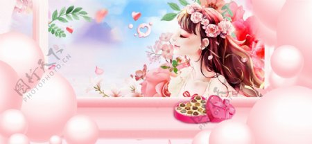 浪漫粉色花朵banner背景素材