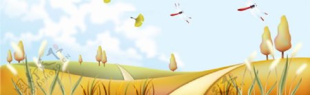 蜻蜓黄色花朵banner背景素材