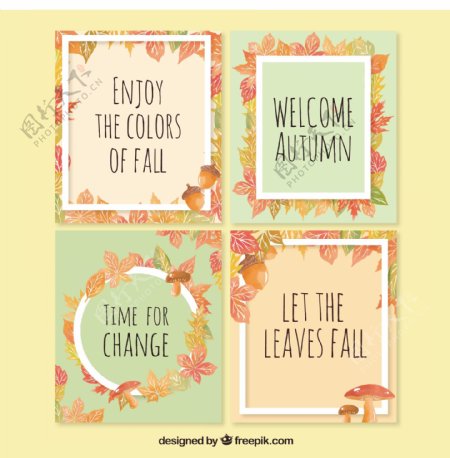 可爱的水彩秋季卡片
