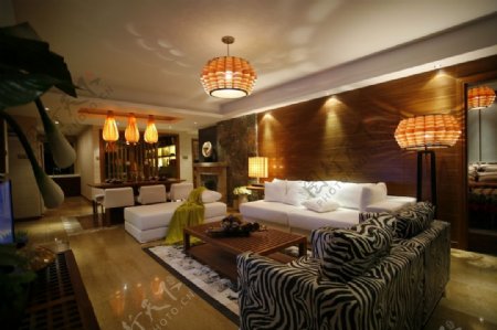 现代时尚客厅白色花纹地毯室内装修效果图