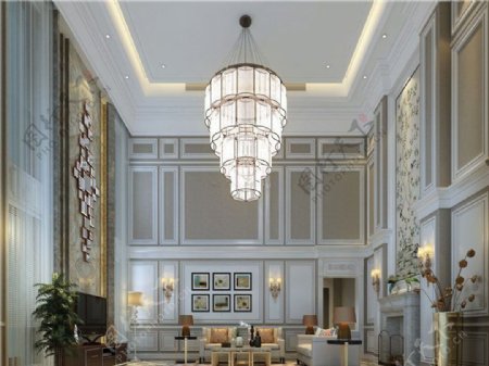 欧式中空别墅客厅灯具设计装修效果图