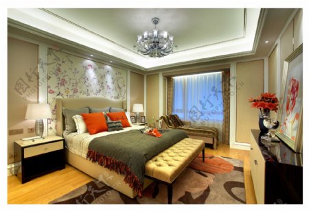 现代时尚卧室浅褐色地板室内装修效果图