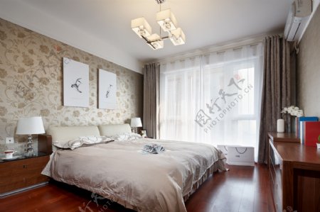 中式卧室床装饰画效果图